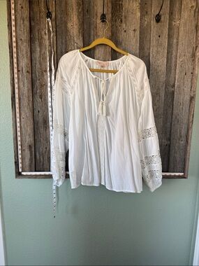 Philosophy White Crochet-Paneled Peasant Blouse 2X